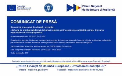 Comunicat de presa privind lansarea oficiala a activitatilor in cadrul proiectului RePower – Investitia 4, componenta B